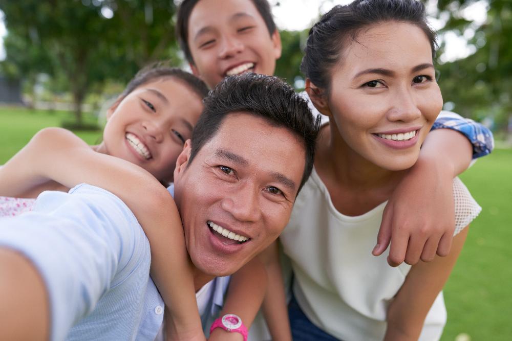 Asian family smiling together, brentwood tn